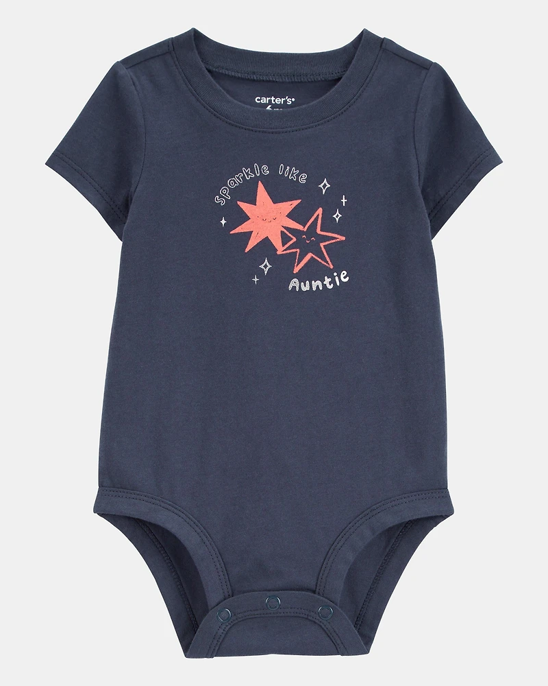 Baby Sparkle Like Auntie Short-Sleeve Bodysuit - Gray