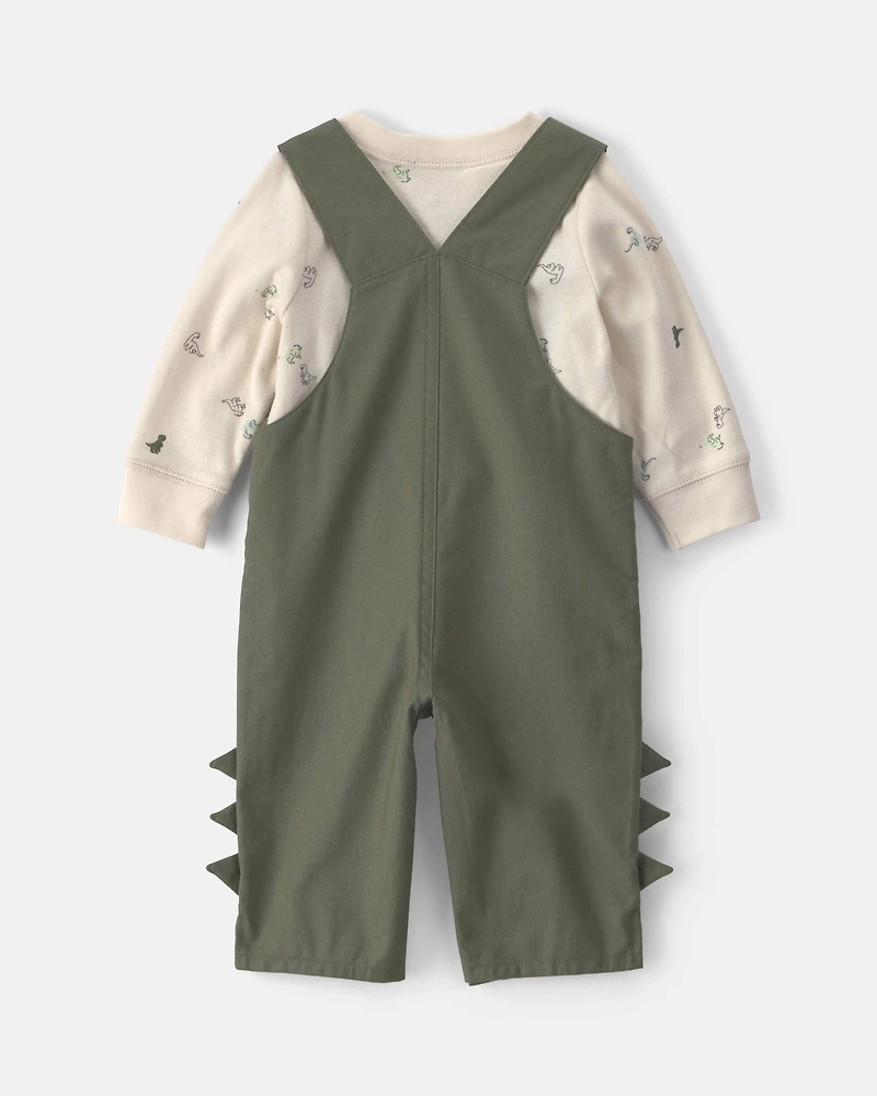 Baby Boy 2-Piece Dinosaur Long-Sleeve Overall Set - Olive Green
