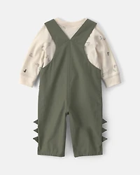 Baby Boy 2-Piece Dinosaur Long-Sleeve Overall Set - Olive Green
