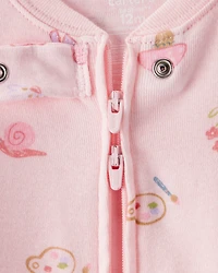 Baby Girl Paint Floral 100% Cotton Long-Sleeve 2-Way Zip 1-Piece Pajamas - Pink