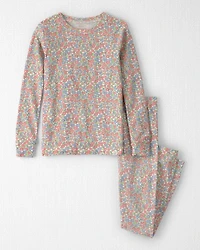 Girls 2-Piece Organic Cotton Ribbed Pajama Set in Spring Floral Print
