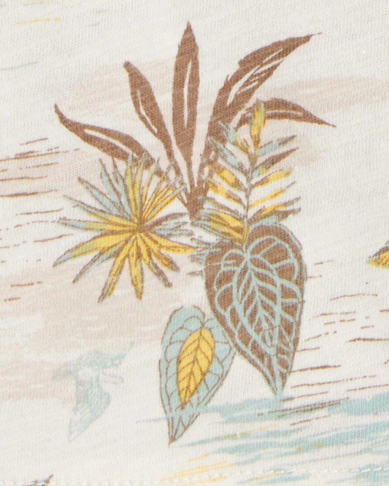 Kid 2-Piece Palm Tree Button-Down Shirt & Shorts Set