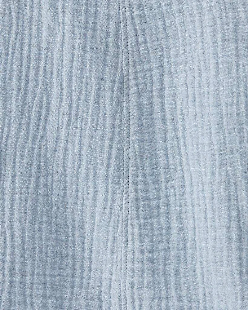 Toddler Organic Cotton Gauze Shortalls in Seal Blue
