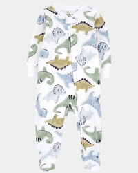 Baby Boy Dinosaur Print Loose Fit Long-Sleeve Sleep & Play Pajamas - White