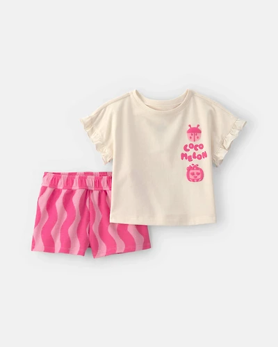 Baby Girl 2-Piece CoComelon Short-Sleeve Top & Short Set - Pink/Ivory