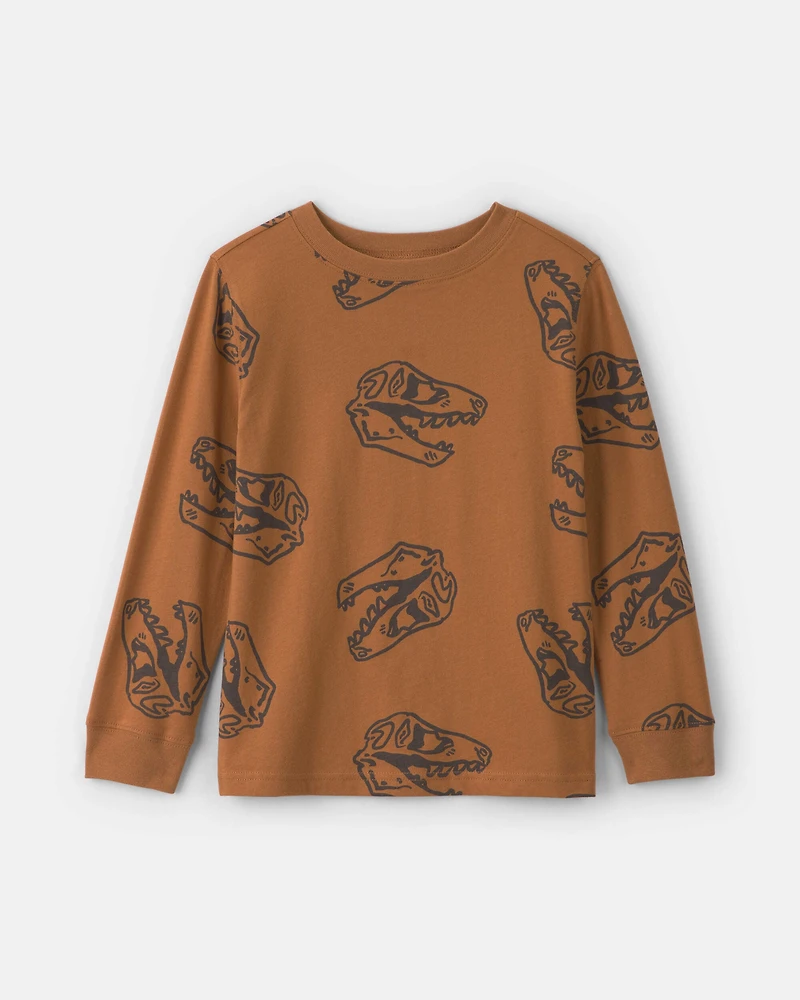 Boys Dinosaur Long-Sleeve T-Shirt - Brown