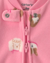 Baby Girl Dog Fleece 2-Way Zip Sleep & Play Pajamas - Pink