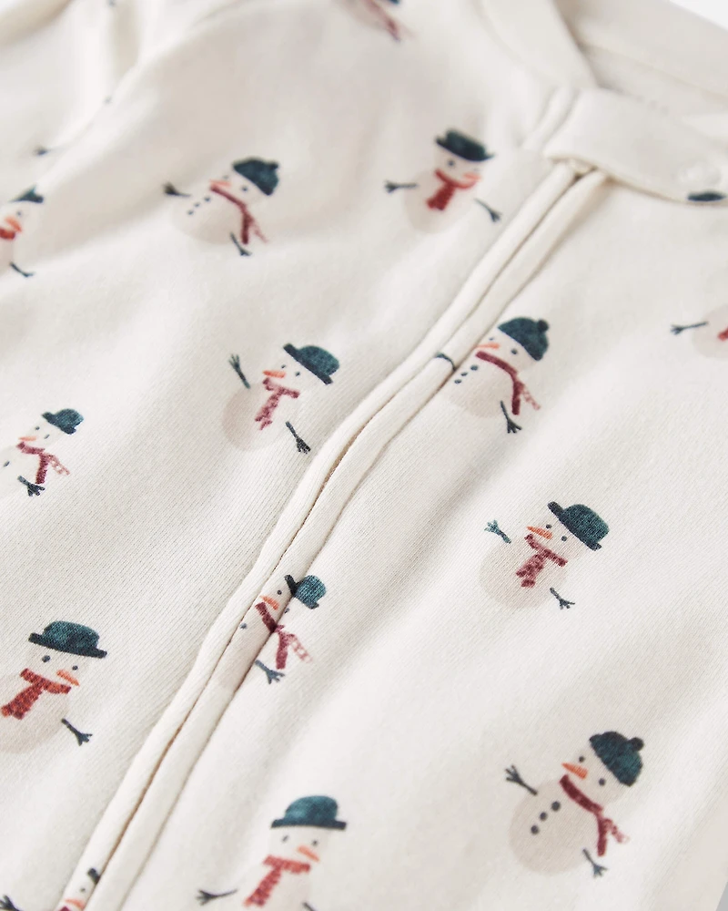 Baby Organic Cotton Sleep & Play Pajamas in Snowman Print
