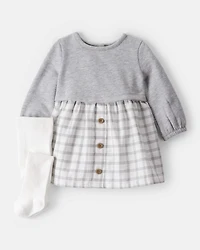 Baby Girl DayDream Fleece Plaid Dress - Grey/White