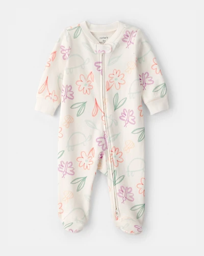 Baby Girl Spring Floral 2-Way Zip 100% Cotton Sleep & Play Pajama - Ivory