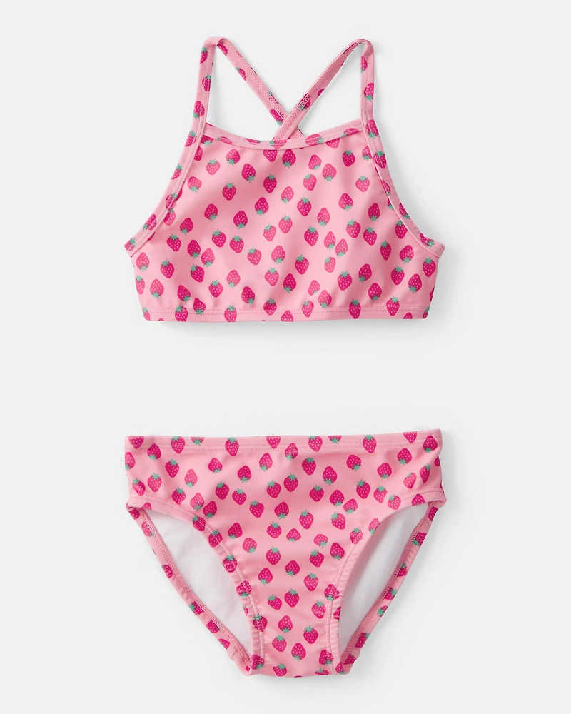 Toddler Girl 3-Piece Strawberry Rashguard Swimsuit Set - Pink