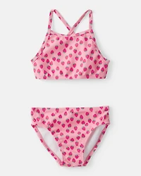 Toddler Girl 3-Piece Strawberry Rashguard Swimsuit Set - Pink
