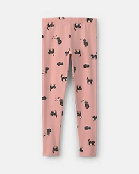 Girls Cat Halloween Pull-On Stretch Leggings - Pink