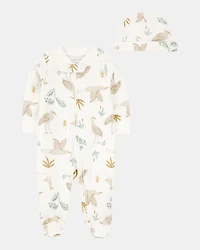 Baby 2-Piece 2-Way Zip Sleep & Play & Headwrap Set - Ivory