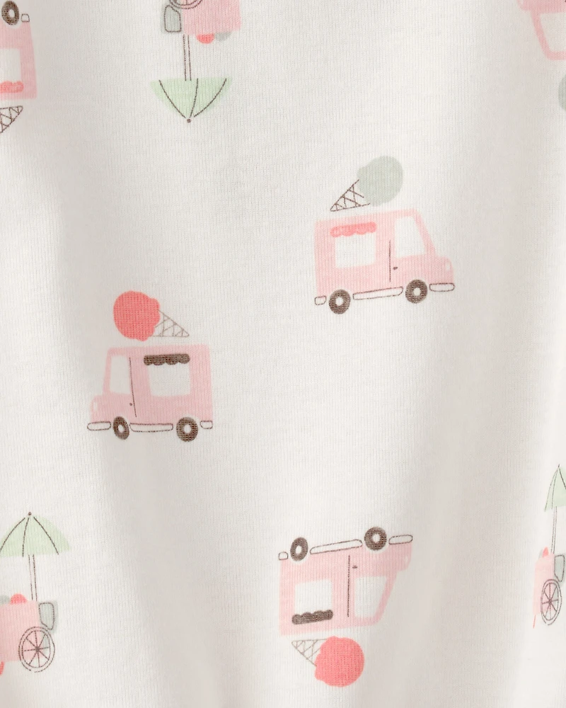 Baby Girl Ice Cream Truck Short-Sleeve Romper - White