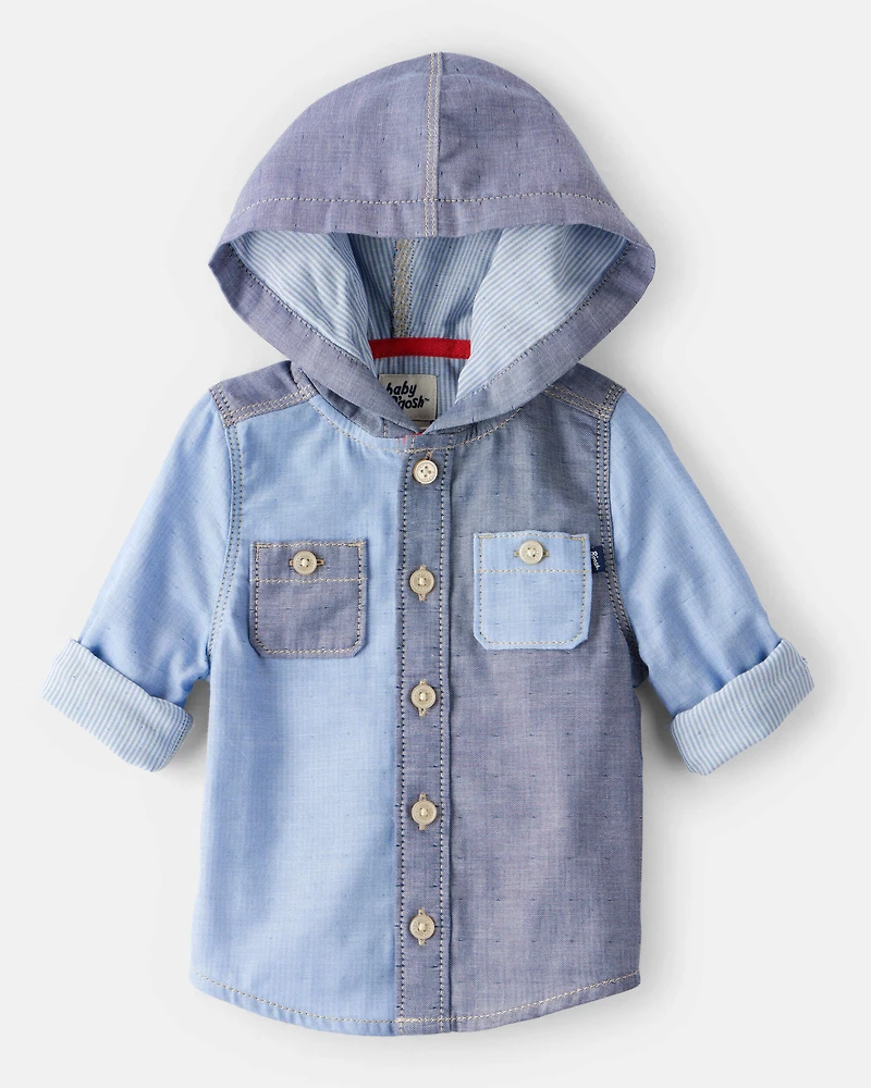 Baby Boy Long-Sleeve Hooded Chambray Shirt - Blue