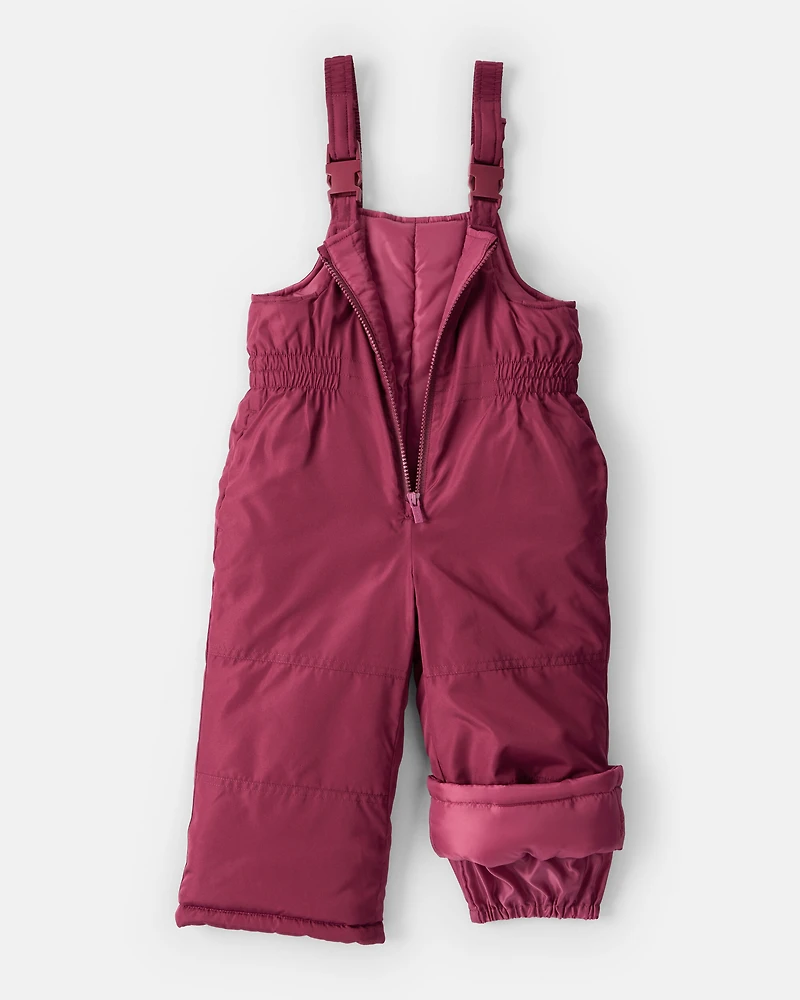 Toddler Girl 2-Piece Color Block Hooded Snowsuit Jacket & Bib Set - Pink/Red