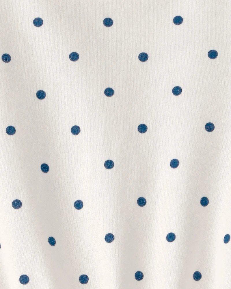 Girls Polka Dot French Terry Dress - White/Blue