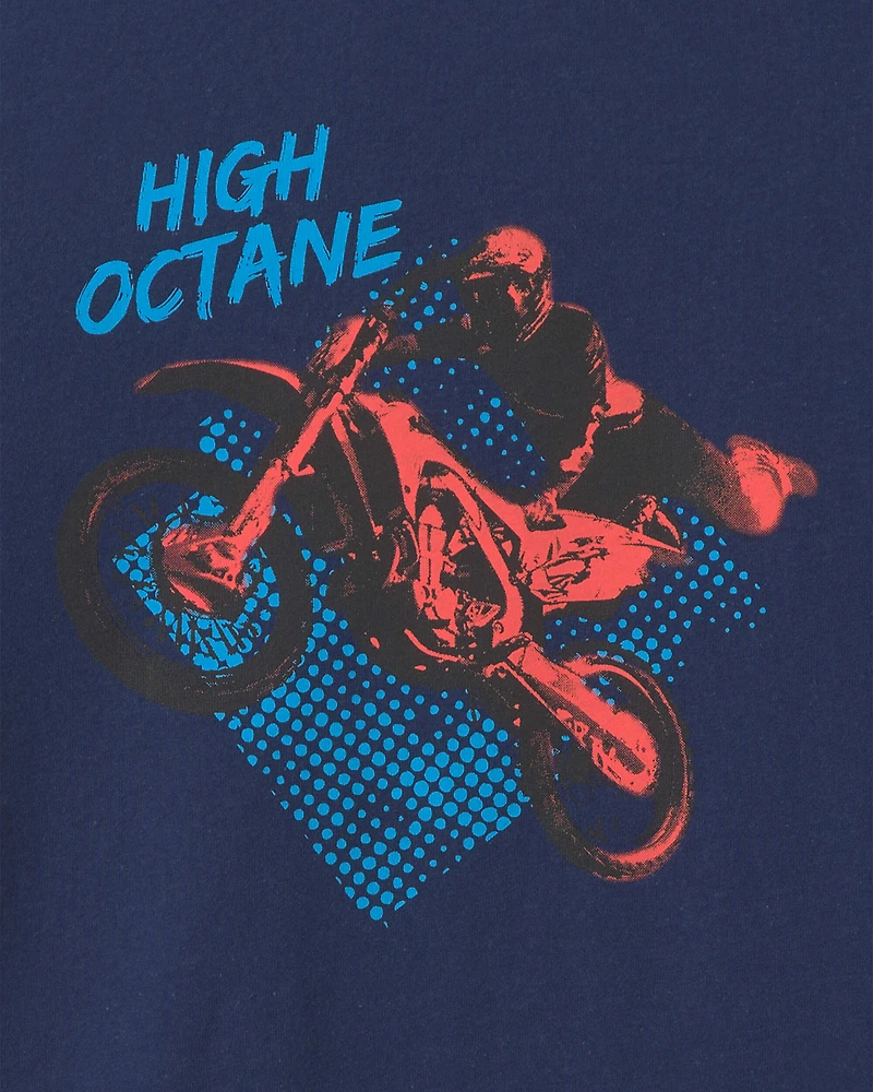 Boys 'High Octane' Motorcycle Long-Sleeve Graphic Tee - Navy Blue