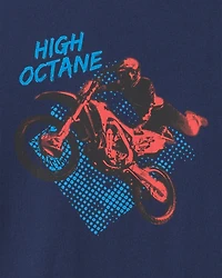 Boys 'High Octane' Motorcycle Long-Sleeve Graphic Tee - Navy Blue