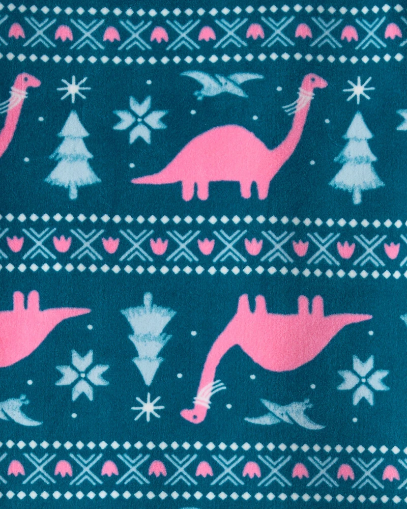 Toddler Girl Dinosaur DreamPlush Long-Sleeve Snug Fit 2-Piece Pajamas - Teal