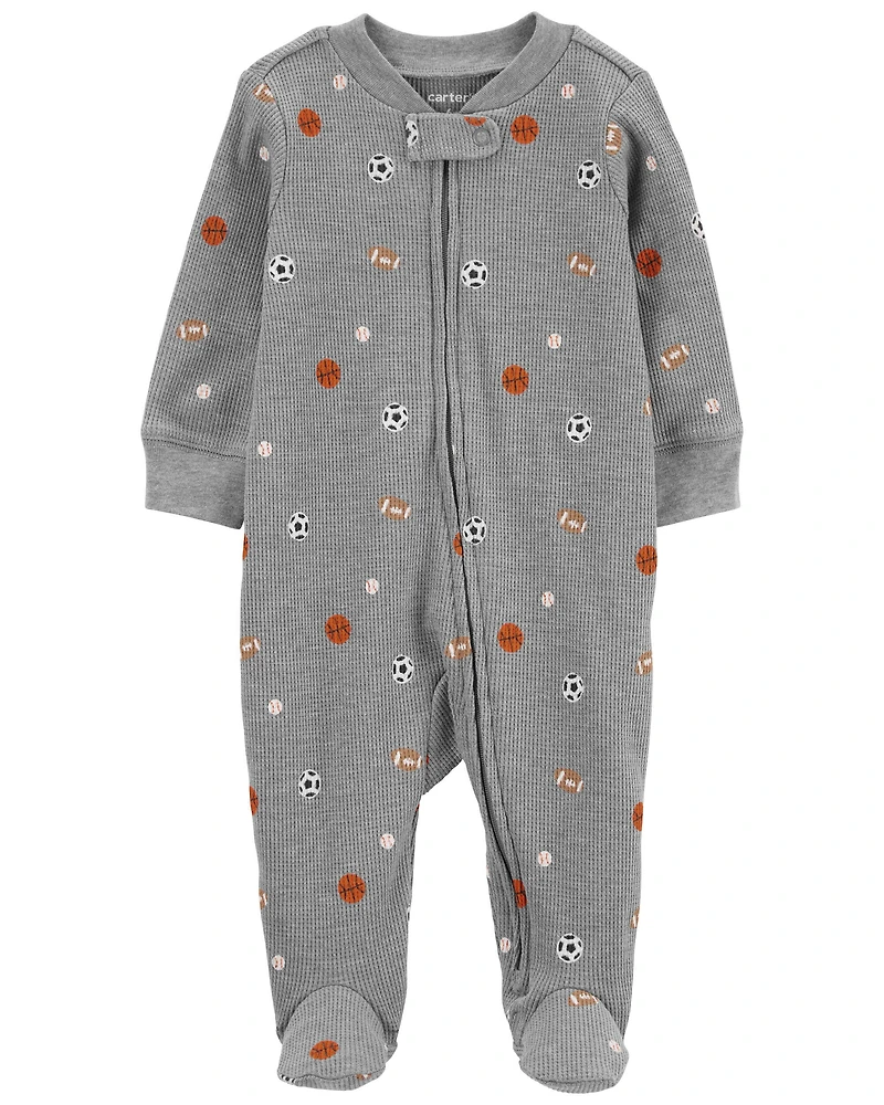 Baby Sports 2-Way Zip Waffle Knit Sleep & Play Pajamas