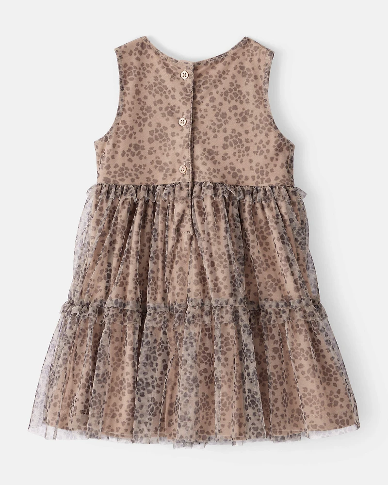 Toddler Girl Leopard Print Sleeveless Tulle Occasion Dress - Brown