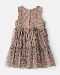 Toddler Girl Leopard Print Sleeveless Tulle Occasion Dress - Brown