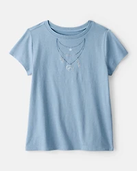 Girls Charm Necklace Short-Sleeve Graphic Tee - Blue