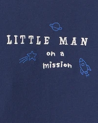 Baby Boy 2-Piece 'Little Man On a Mission' Space Long-Sleeve Bodysuit & Pant Set - Navy Blue