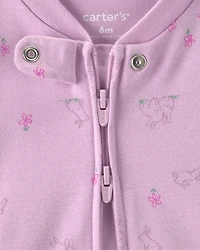 Baby Girl Bunny 100% Cotton 2-Way Zip Sleep & Play Pajamas - Purple