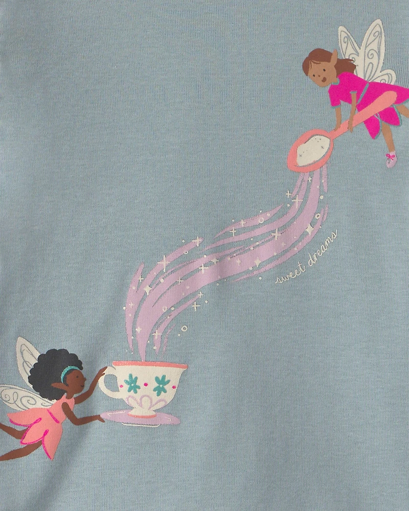 Baby Girl 4-Piece Fairy Tea Party 100% Cotton Snug Fit Pajama Set - Blue/Cream