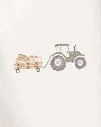 Baby Boy Tractor Print Cotton Long-Sleeve Button Down Shirt - White