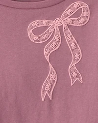 Girls Lace Bow Long-Sleeve Graphic Tee - Pink