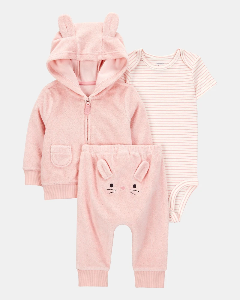 Baby 3-Piece Bunny Little Cardigan Set - Pink