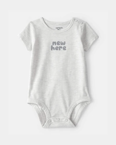 Baby 'New Here' Graphic Bodysuit - Grey
