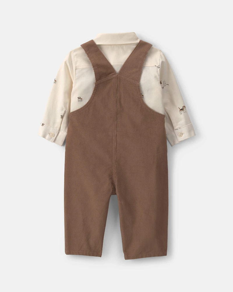 Baby Boy 2-Piece Twill Long-Sleeve Overall Set - Brown