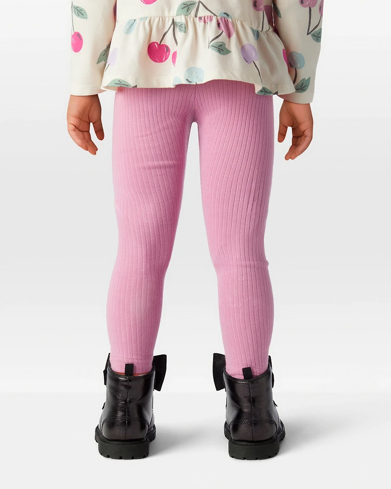 Toddler Girl Cotton Rib Pull-On Stretch Leggings - Purple