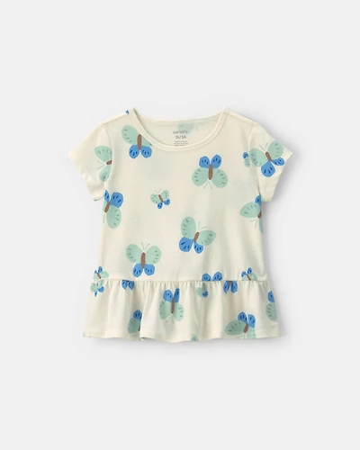 Toddler Girl Butterfly Peplum Top - Cream