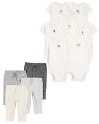Baby 11-Piece Days Of The Week Short-Sleeve Bodysuits & Pull-On Pants Set - Ivory/Grey