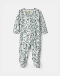 Baby Girl Floral 100% Cotton 2-Way Zip Sleep & Play Pajamas - Blue/Ivory