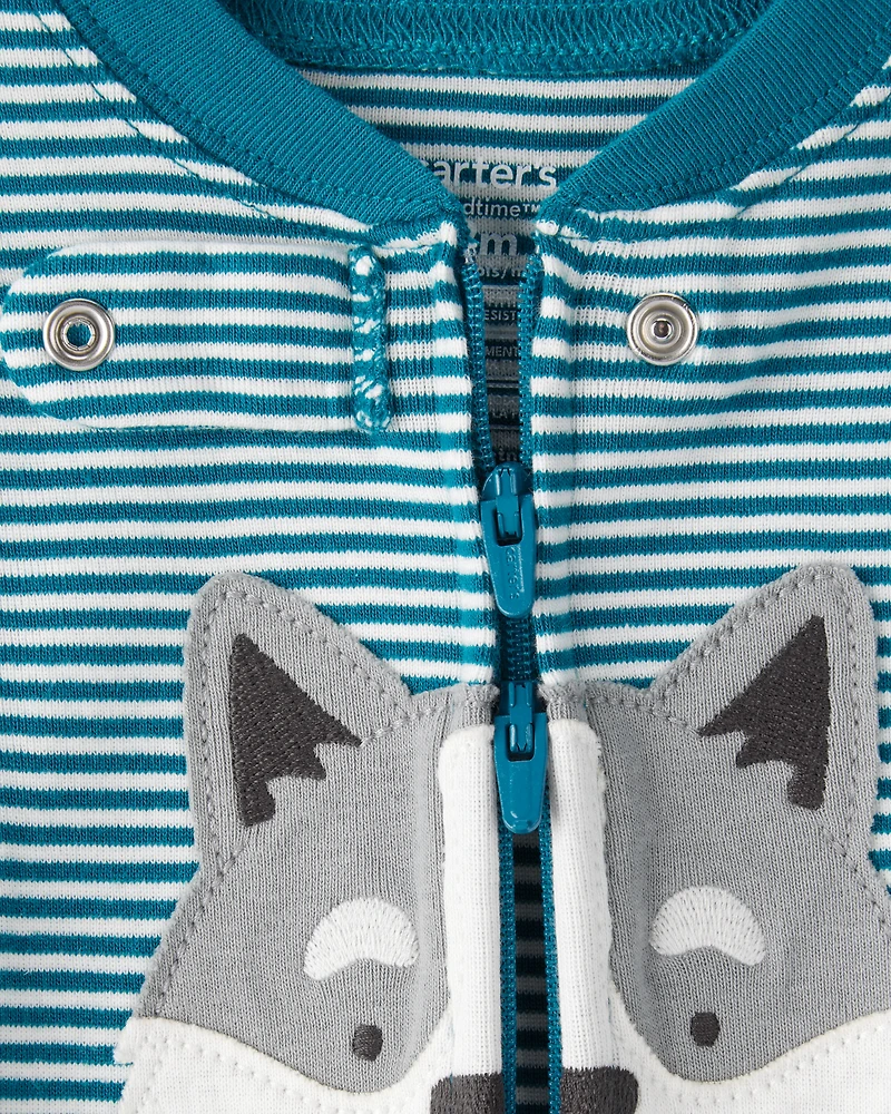 Baby Boy Dog Striped 100% Cotton Snug Fit 2-Way Zip Footie 1-Piece Pajamas - Blue