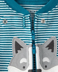 Baby Boy Dog Striped 100% Cotton Snug Fit 2-Way Zip Footie 1-Piece Pajamas - Blue