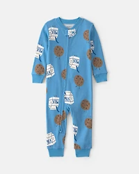 Baby Boy 1-Piece Milk & Cookies Snug Fit Pajama - Blue