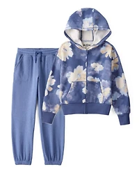 Girls 2-Piece DayDream Fleece Floral Hoodie & Joggers Set - Blue