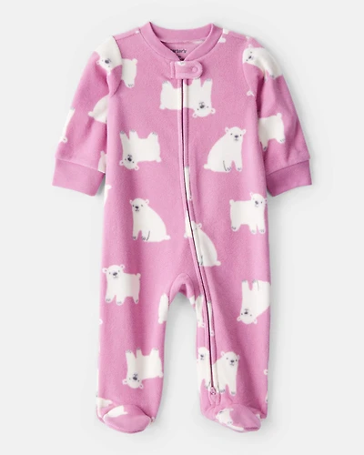 Baby Girl Polar Bear Print Loose Fit Long-Sleeve Sleep & Play Pajamas - Pink