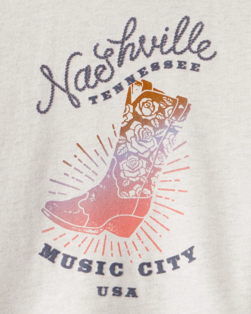 Girls Nashville Western Cotton Long-Sleeve Pullover Sweatshirt - Ivory
