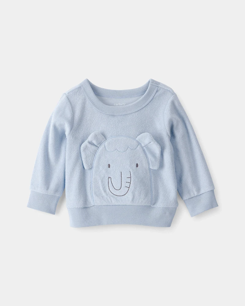 Baby Boy 2-Piece Elephant Terry Pullover Sweatshirt & Pant Set - Blue