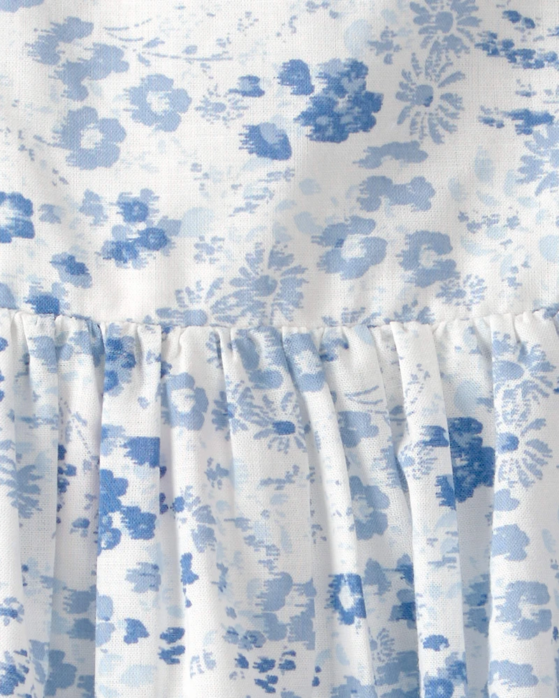 Baby Girl Floral Ruffle Dress - Blue/White