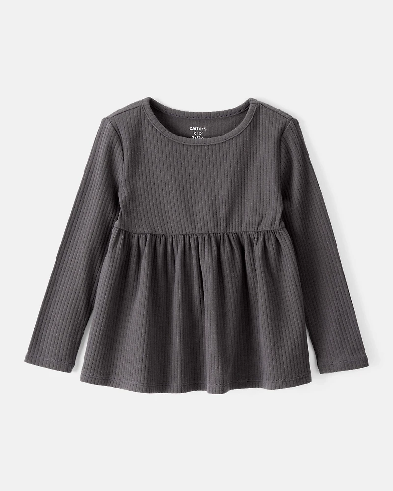 Toddler Girl 2-Piece Black Peplum Top & Cotton Flare Leggings Set - Black/Grey